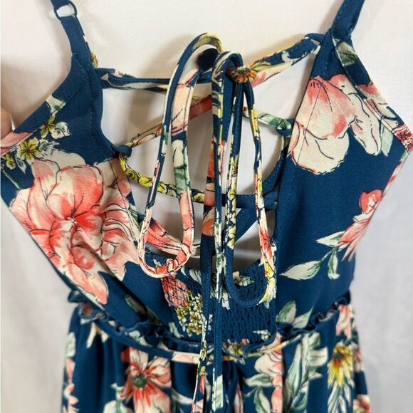 Blue and pink floral empire waist ruffle sundress size XS - Picture 5 of 7